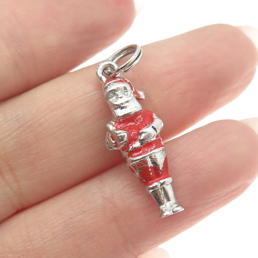 925 Sterling Silver Antique Art Deco Enamel Santa Claus Minimalist Charm Pendant