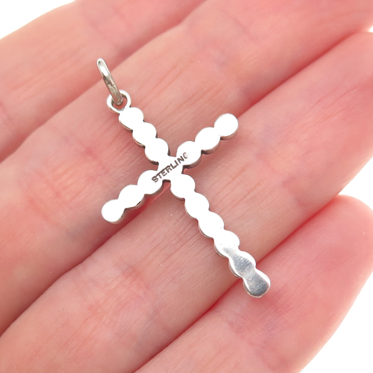 925 Sterling Silver Antique Art Deco Real Marcasite Cross Oxidized Charm Pendant
