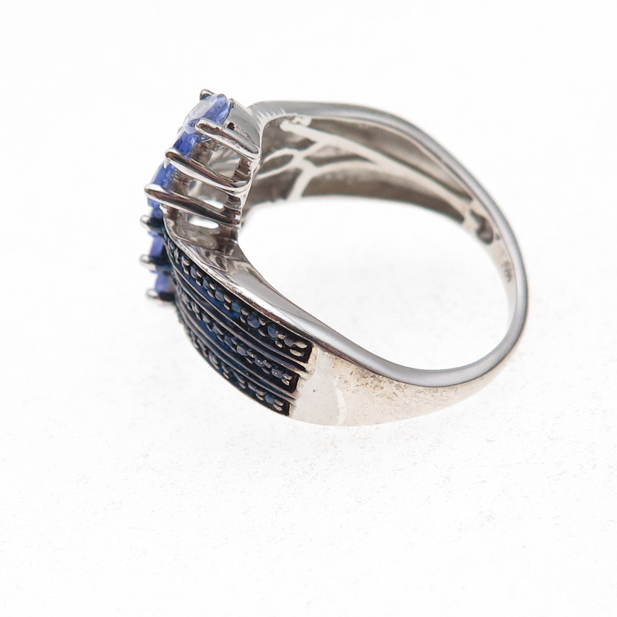 Chuck Clemency 925 Sterling Silver Real Blue Diamond & Tanzanite Ring Size 8.25