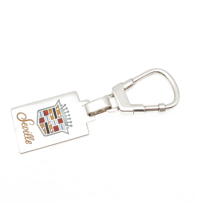 925 Sterling Silver Vintage Italy Enamel Seville Cadillac Logo Key Fob Chain