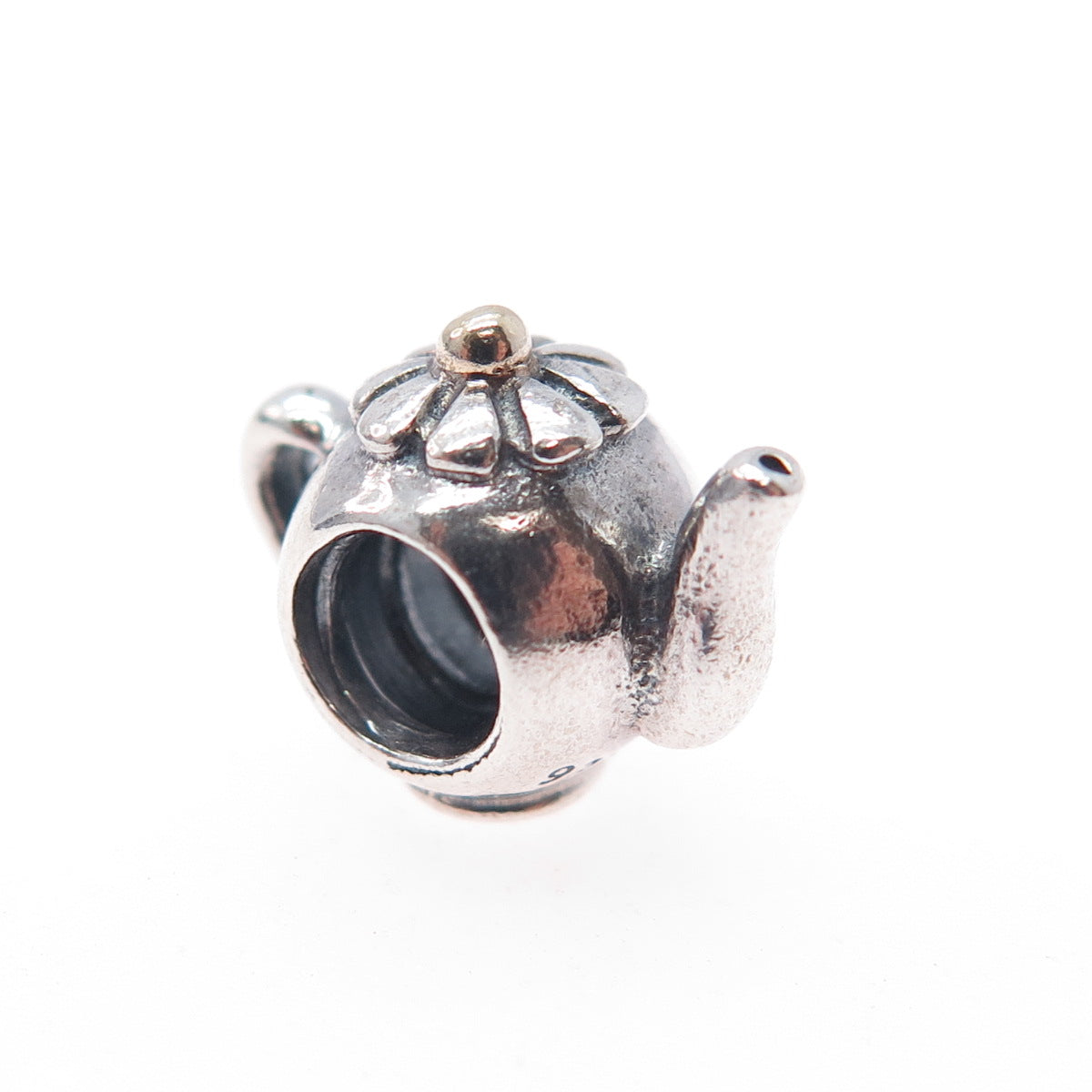 PANDORA 925 Sterling Silver & Gold Teapot Slide Bead Charm