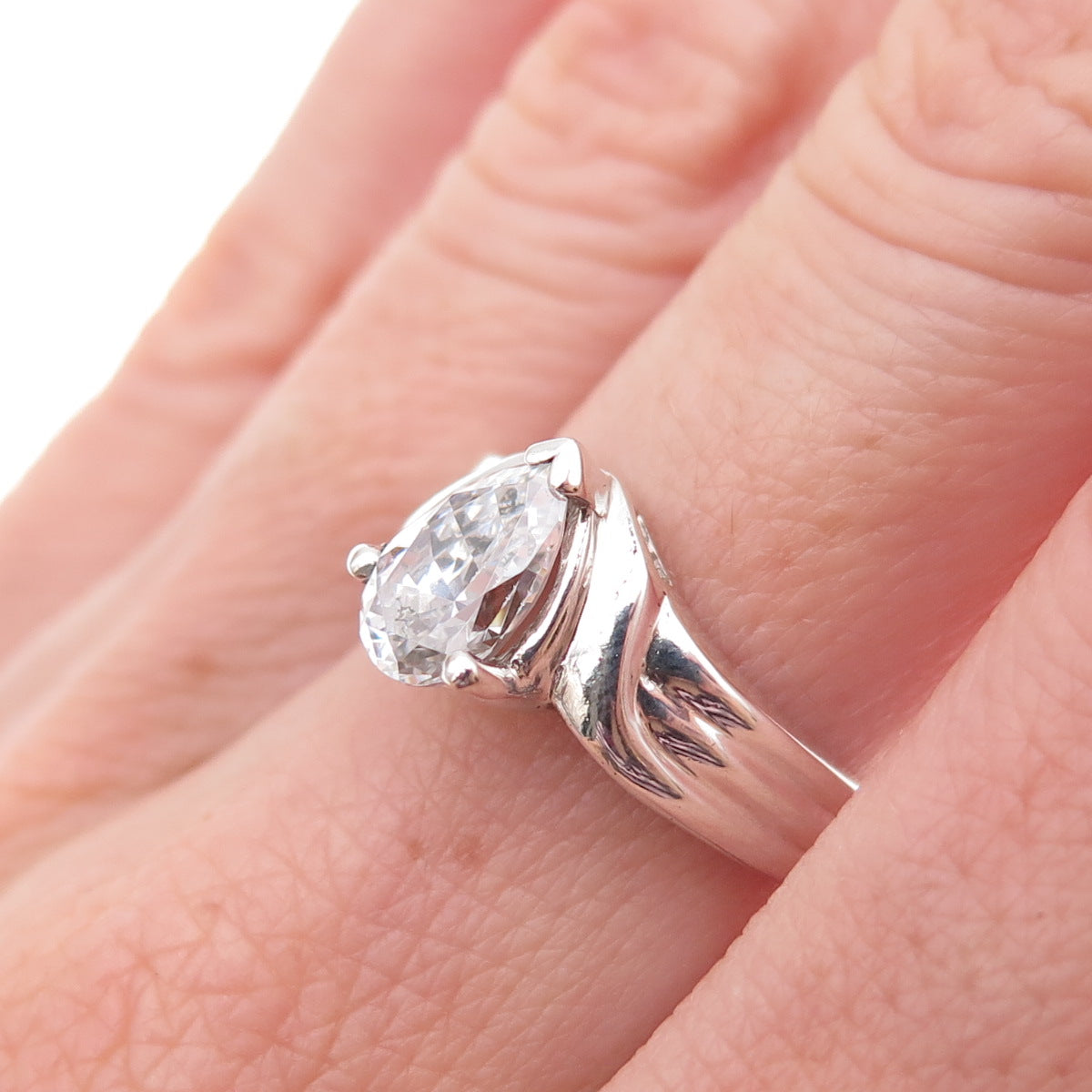 Joseph Demarco 925 Sterling Silver Pear-Cut C Z Ring Size 6.75