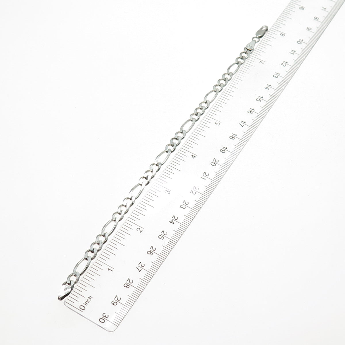 925 Sterling Silver Vintage Italy Figaro Link Bracelet 7.75"