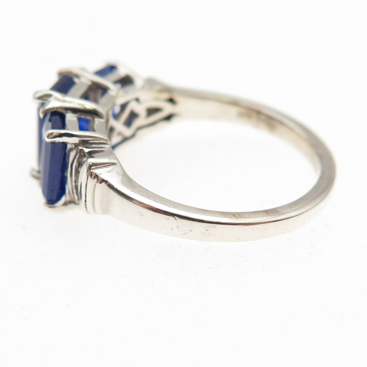 D'Joy 925 Sterling Silver Real Emerald-Cut Sapphire & White Topaz Ring Size 5