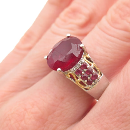 Chuck Clemency 925 Sterling Silver 2-Tone Real Ruby Ring Size 8.25