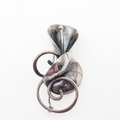 JOSEPH MASANIELLO 925 Sterling Silver Vintage Calla Lily Oxidized Pin Brooch