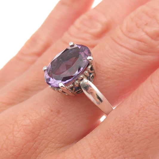 Kabana 925 Sterling Silver Vintage Real Oval-Cut Amethyst Ring Size 10