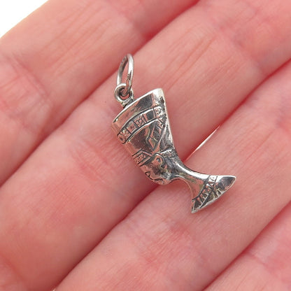 925 Sterling Silver Vintage Egyptian Nefertiti Oxidized Mini Charm Pendant