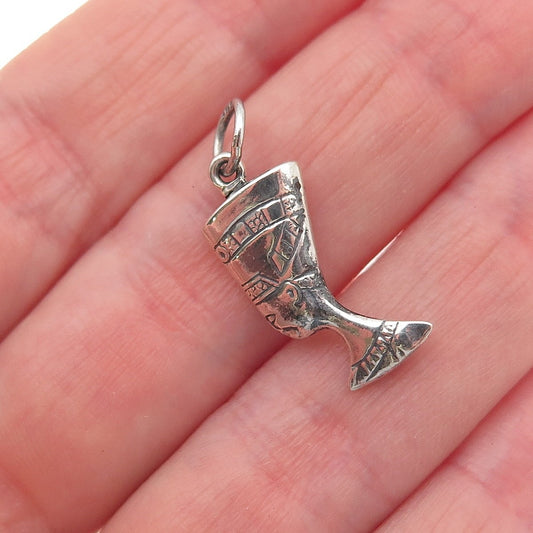 925 Sterling Silver Vintage Egyptian Nefertiti Oxidized Mini Charm Pendant