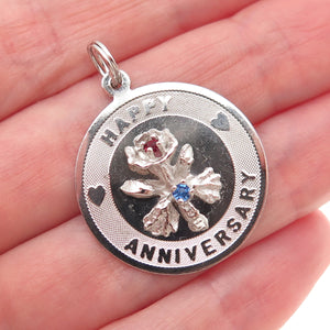 925 Sterling Silver Vintage Rhinestone Happy Anniversary Charm Pendant