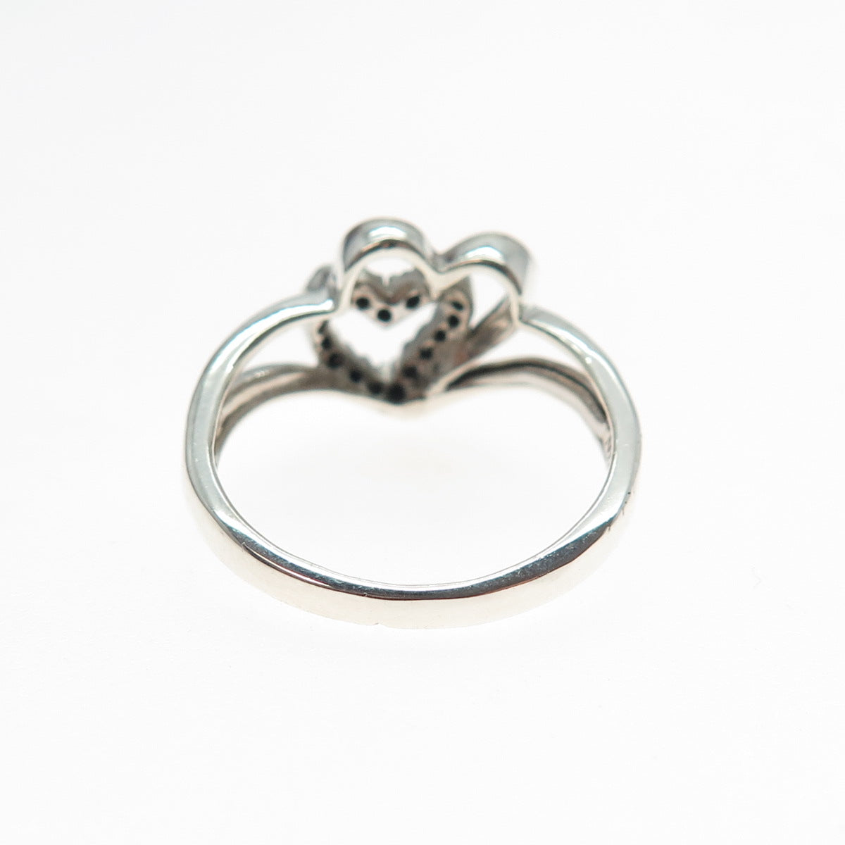 SUN 925 Sterling Silver 10K Gold Real Diamond Couple Heart Ring Size 7