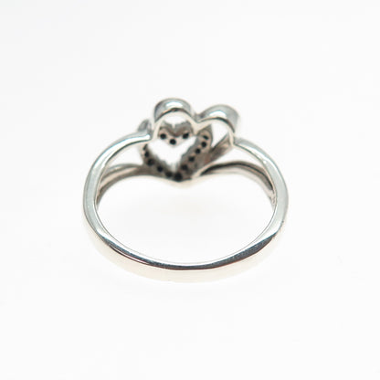 SUN 925 Sterling Silver 10K Gold Real Diamond Couple Heart Ring Size 7