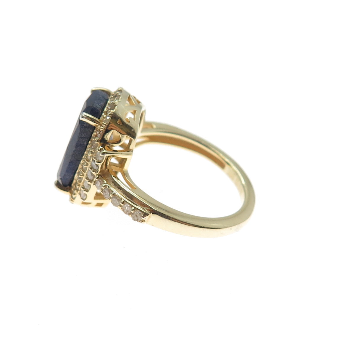 DSMK 925 Sterling Silver Gold Plated Real Diamond & Sapphire Ring Size 7.75