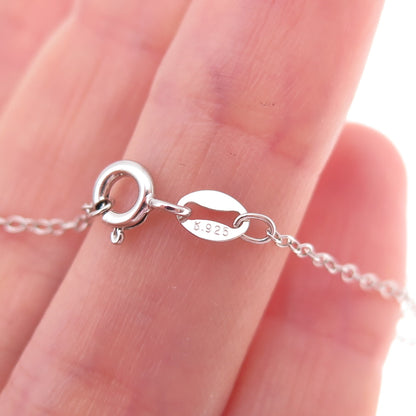 925 Sterling Silver Real Round-Cut Diamond Heart Cable Chain Necklace 18"