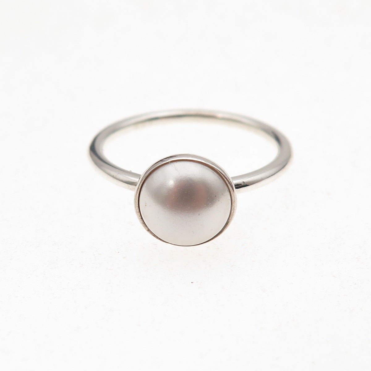 Pandora 925 Sterling Silver Faux Pearl Poetic Droplet Ring Size 7