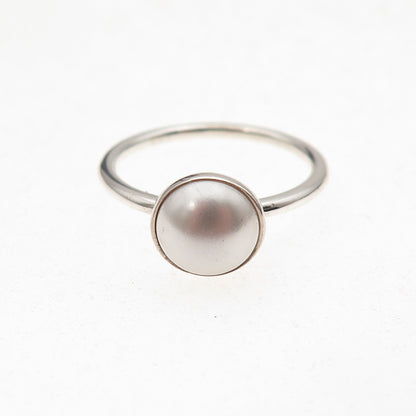 Pandora 925 Sterling Silver Faux Pearl Poetic Droplet Ring Size 7