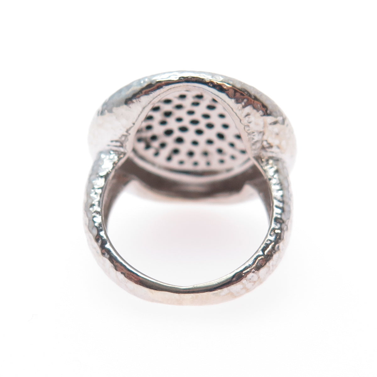 925 Sterling Silver Real Round-Cut Black Spinel Hammered Ring Size 4