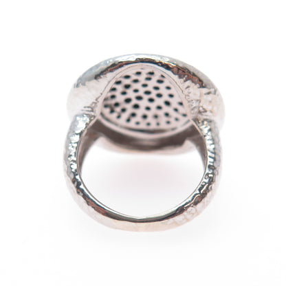 925 Sterling Silver Real Round-Cut Black Spinel Hammered Ring Size 4