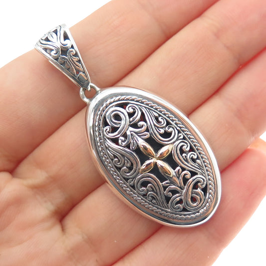 925 Sterling Silver 18K Gold Vintage Ornate Cross Oxidized Charm Pendant