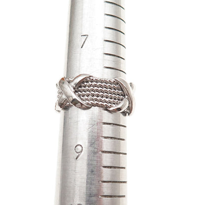 925 Sterling Silver X-Shape Roped Ring Size 8.25