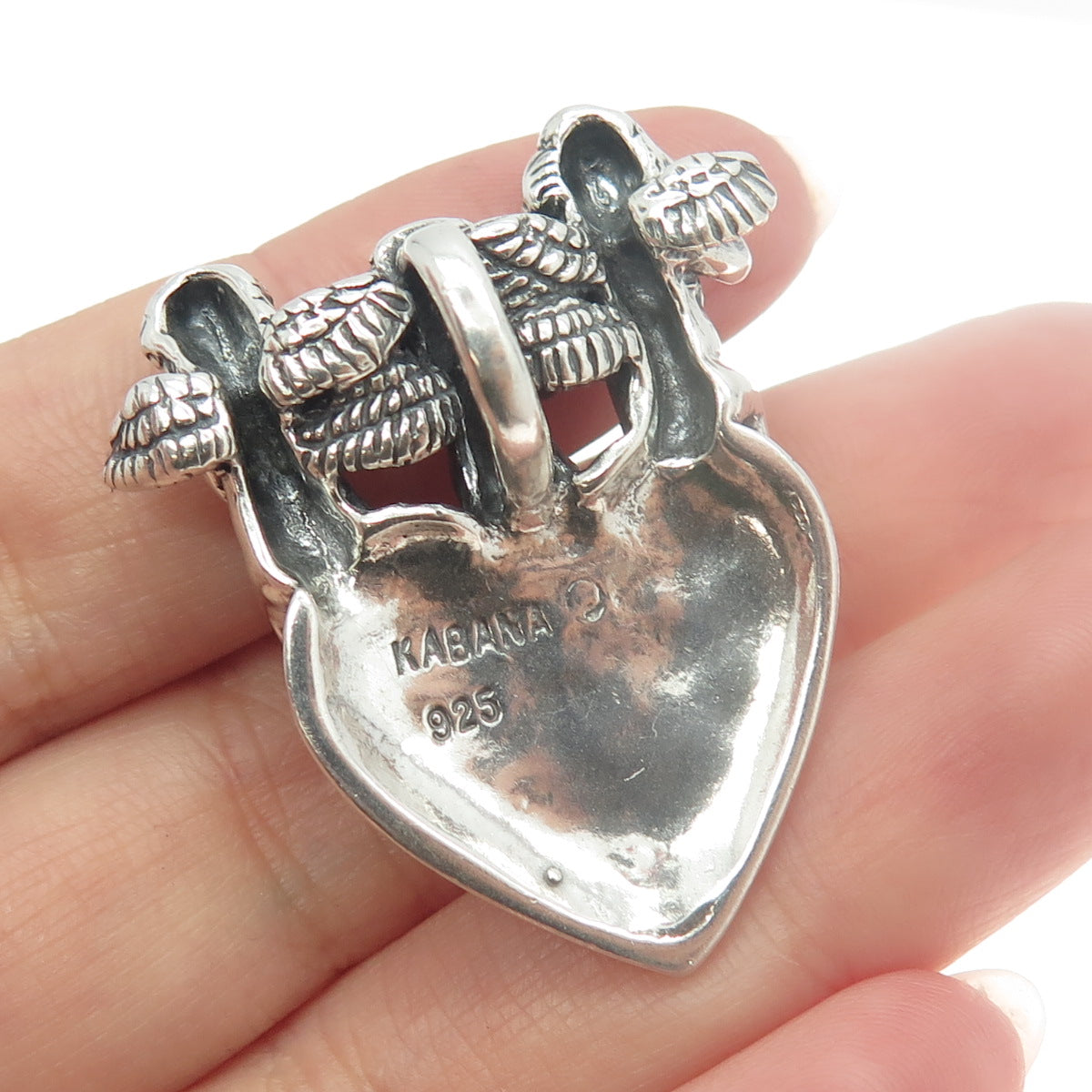 KABANA 925 Sterling Silver Vintage Hear See Speak No Evil Cupids Heart Pendant