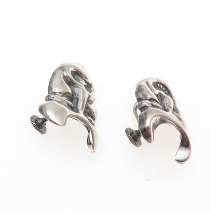 925 Sterling Silver Vintage Comedy & Tragedy Devil Masks Screw Back Earrings