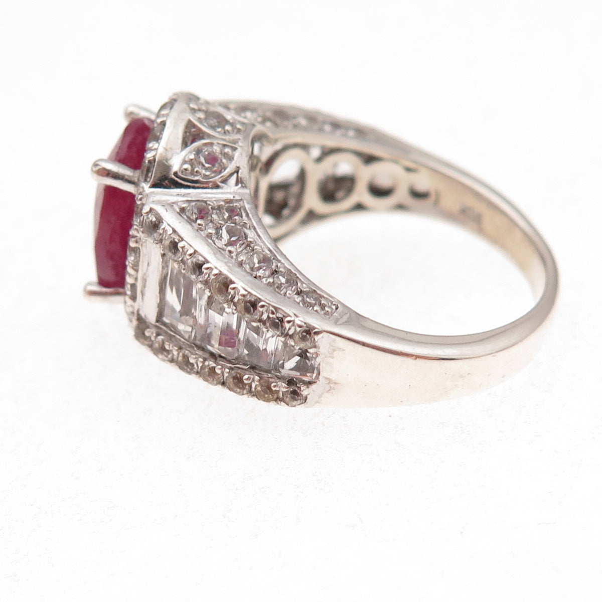 Chuck Clemency 925 Sterling Silver Real Ruby & White Topaz Ring Size 8