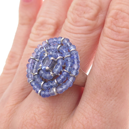 Chuck Clemency 925 Sterling Silver Real Tanzanite Beads Ring Size 8