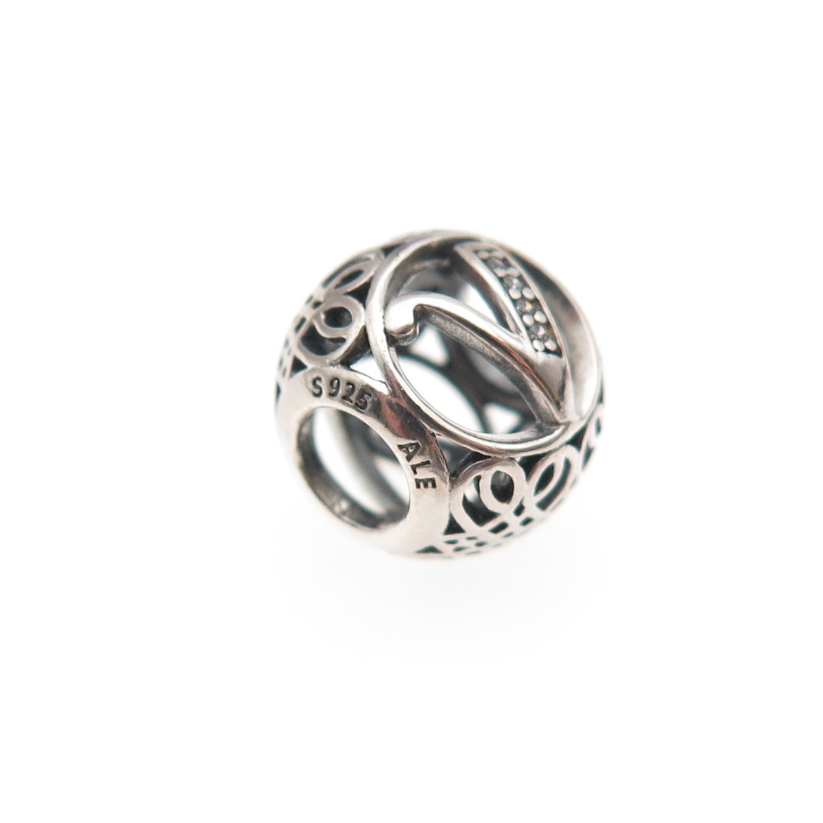 Pandora 925 Sterling Silver C Z Letter V Initial Slide Bead Charm