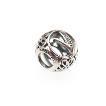 Pandora 925 Sterling Silver C Z Letter V Initial Slide Bead Charm
