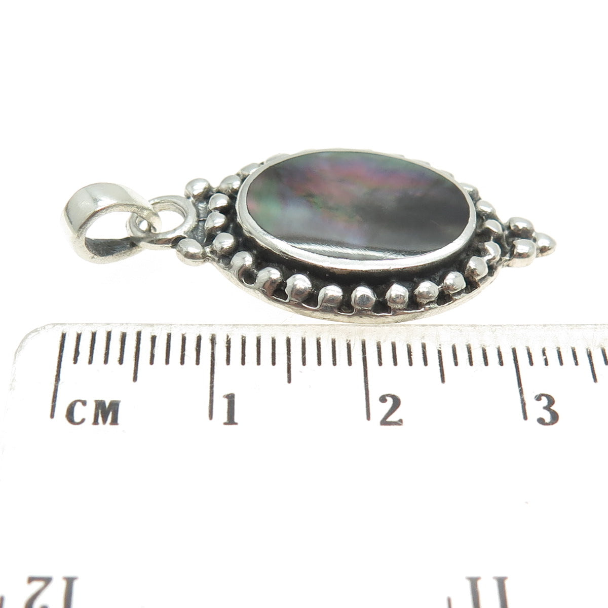 925 Sterling Silver Vintage Real Abalone Shell Beaded Pendant