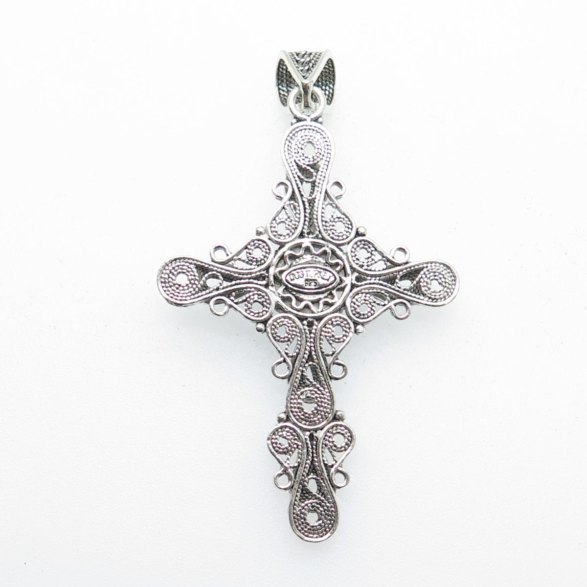 925 Sterling Silver Vintage Turkey Blue Topaz Gemstone Filigree Cross Pendant