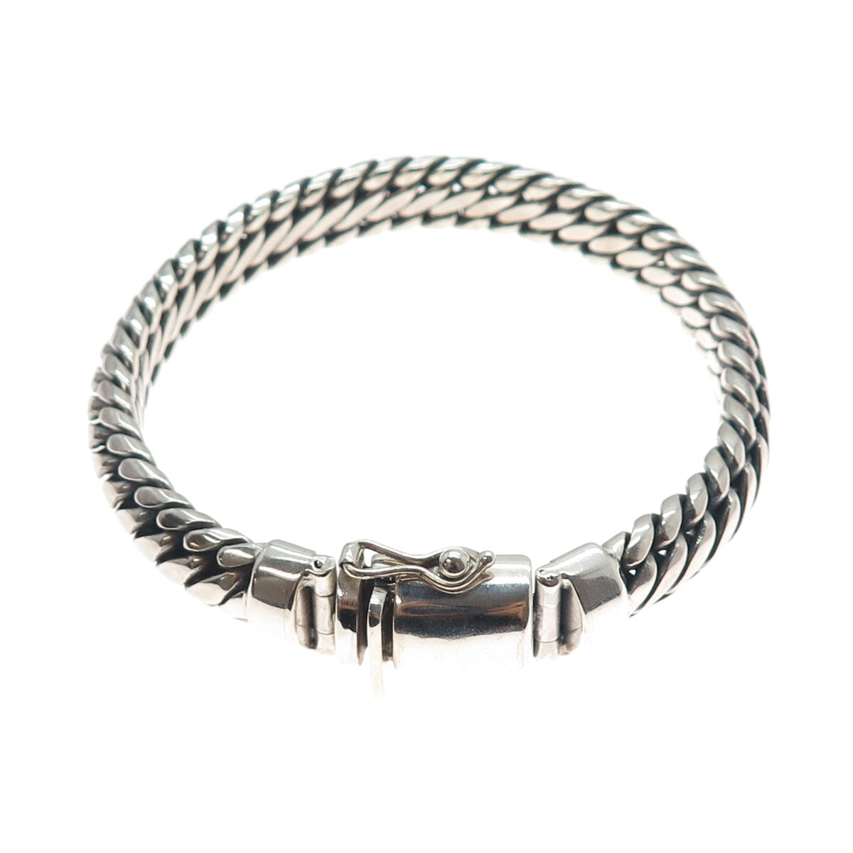 925 Sterling Silver Vintage Modernist Wicker Oxidized Link Bracelet 8.25"