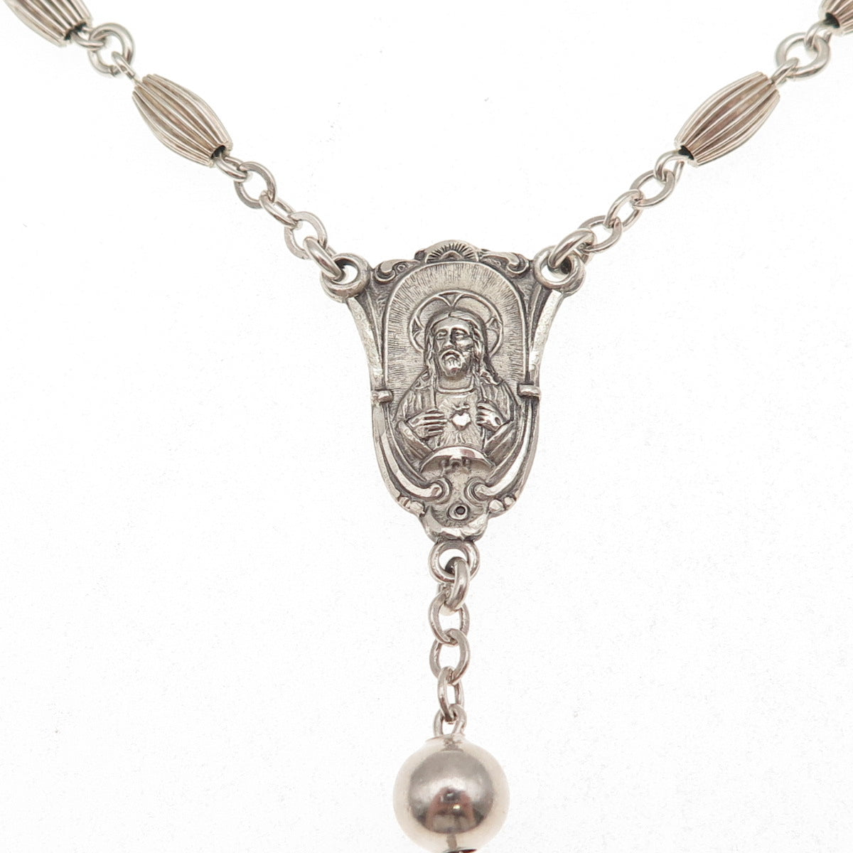 Creed 925 Sterling Silver Antique Art Deco Crucifix Cross Rosary Chain 32"
