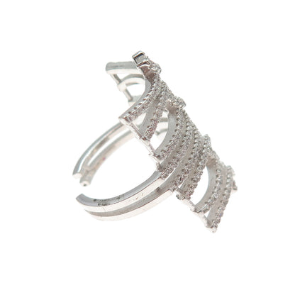 925 Sterling Silver Round-Cut C Z Fence Adjustable Ring Size 7.75