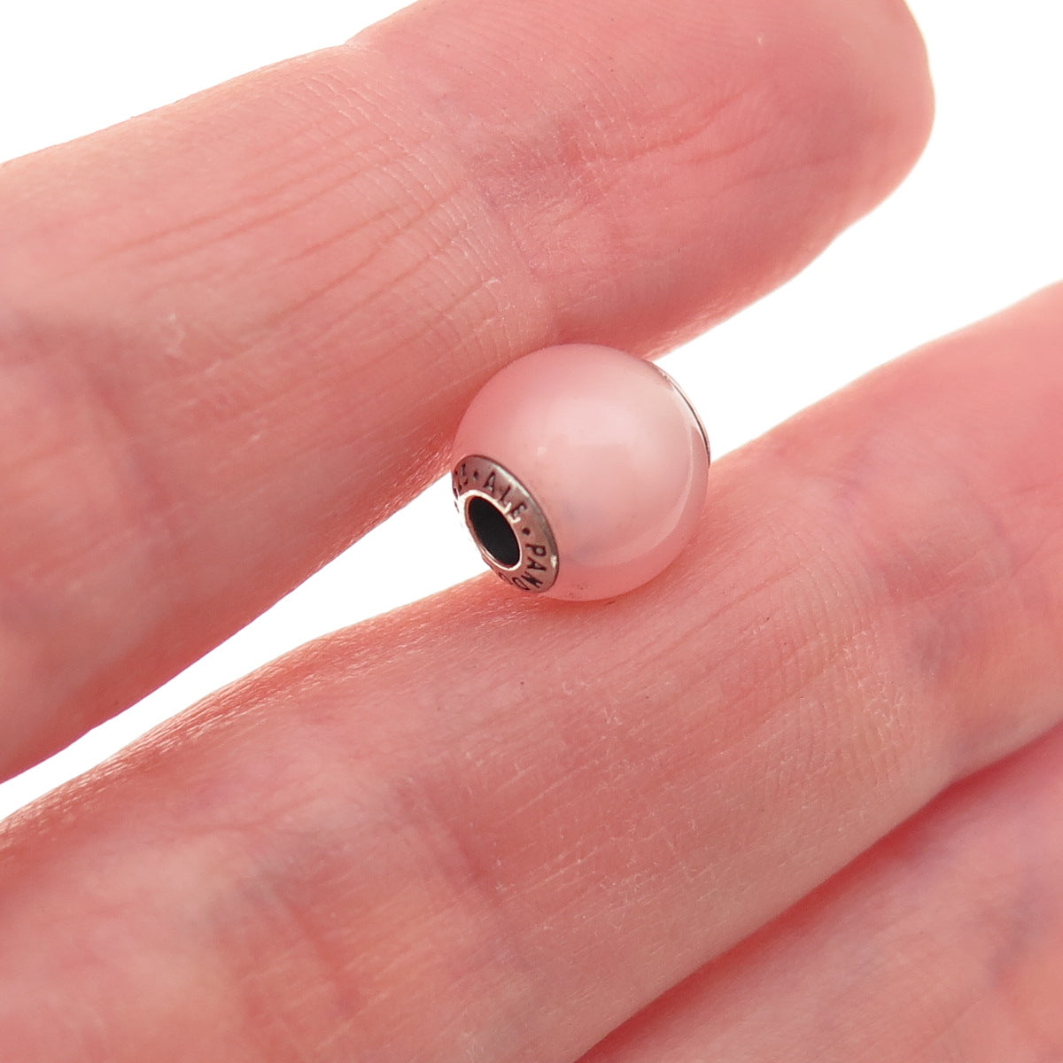 Pandora 925 Sterling Silver Real Rose Quartz Essence Caring Slide Bead Charm