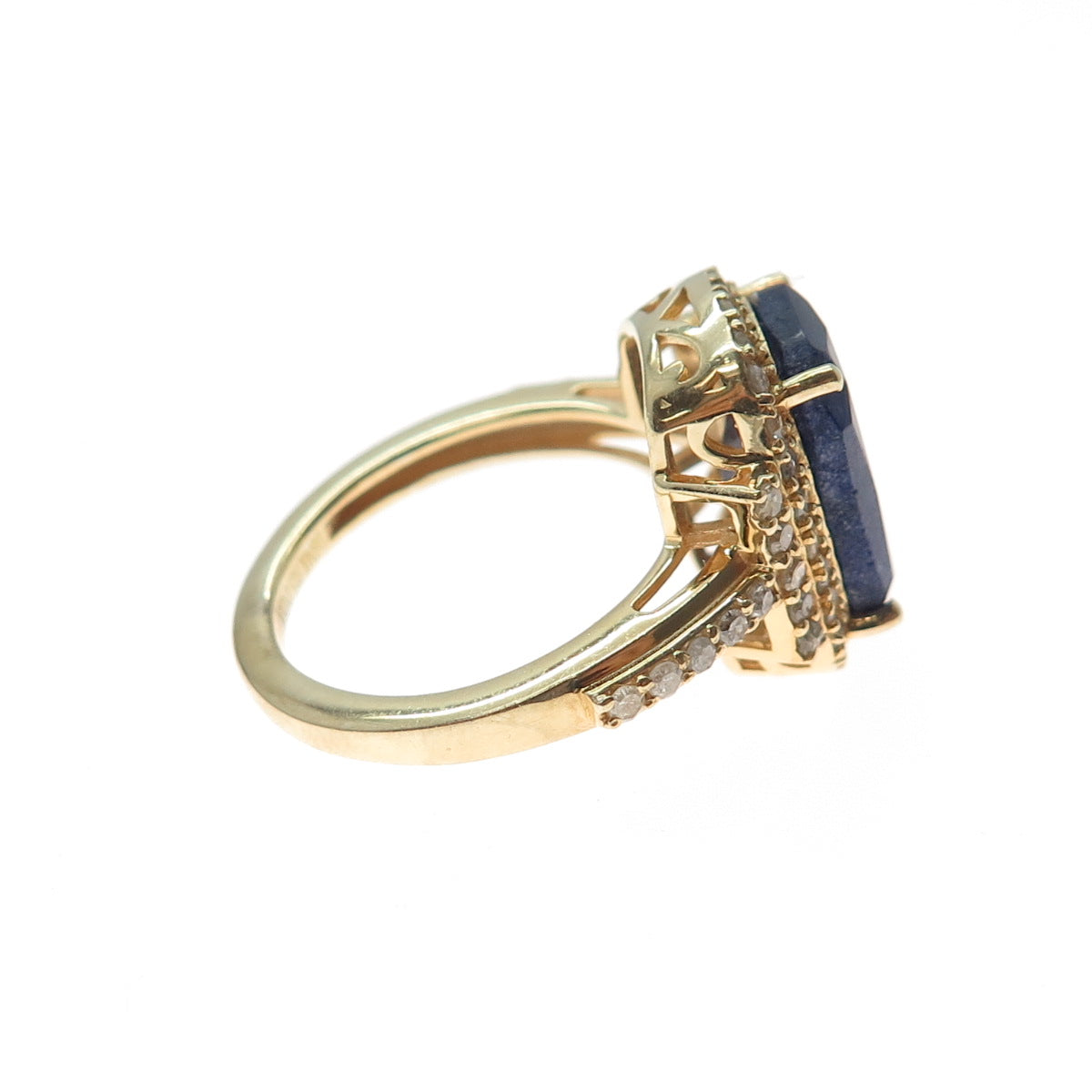 DSMK 925 Sterling Silver Gold Plated Real Diamond & Sapphire Ring Size 7.25