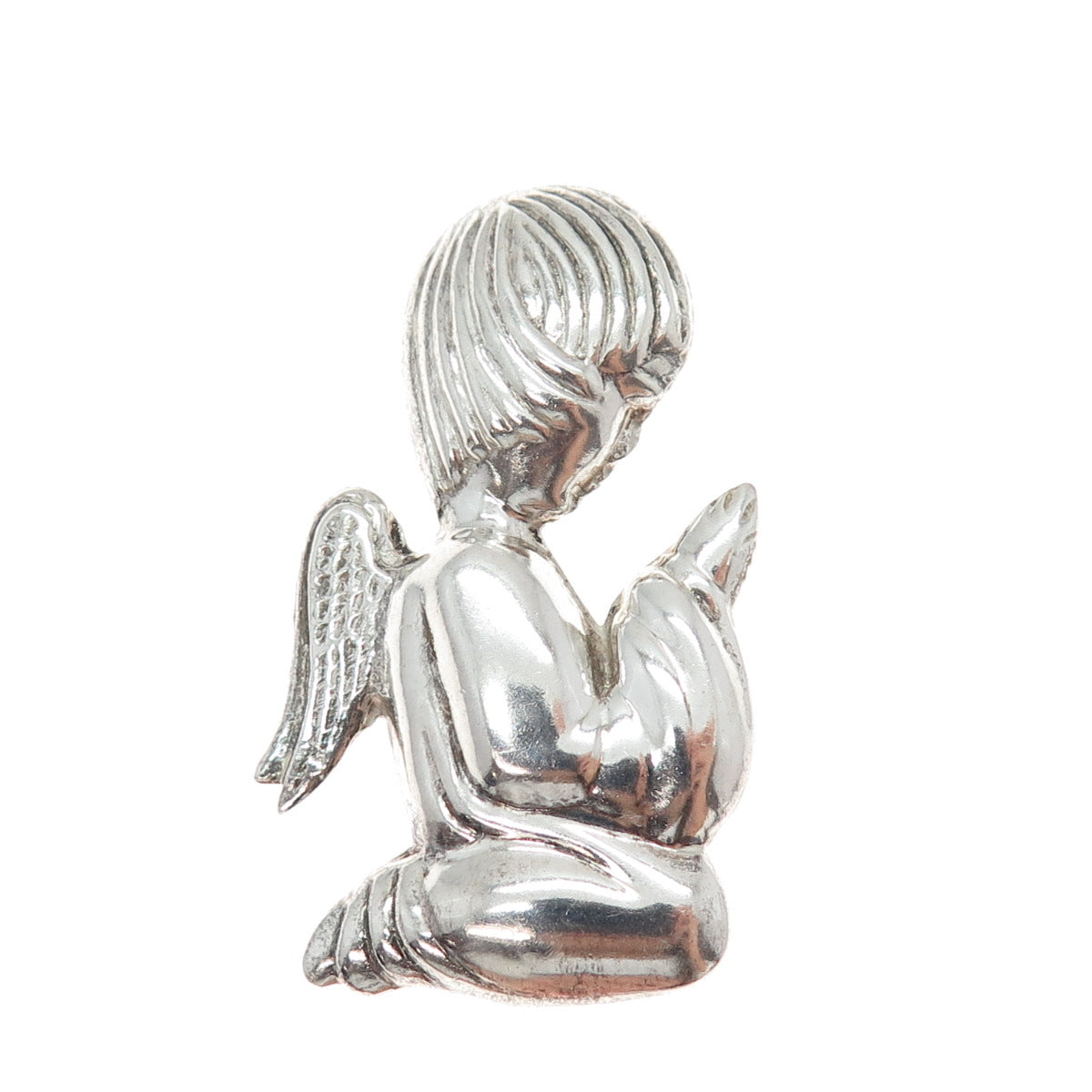 925 Sterling Silver Vintage Praying Angel Oxidized Pin Brooch / Pendant