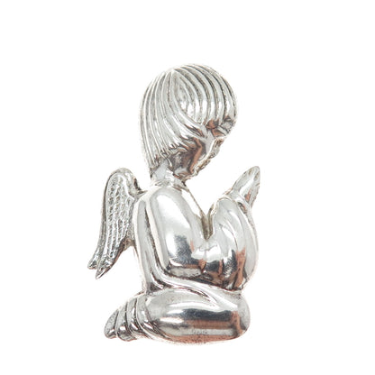 925 Sterling Silver Vintage Praying Angel Oxidized Pin Brooch / Pendant