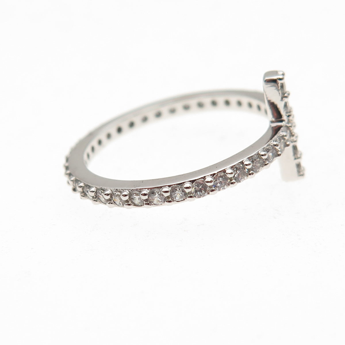 925 Sterling Silver Round-Cut C Z Cross All Around Ring Size 7