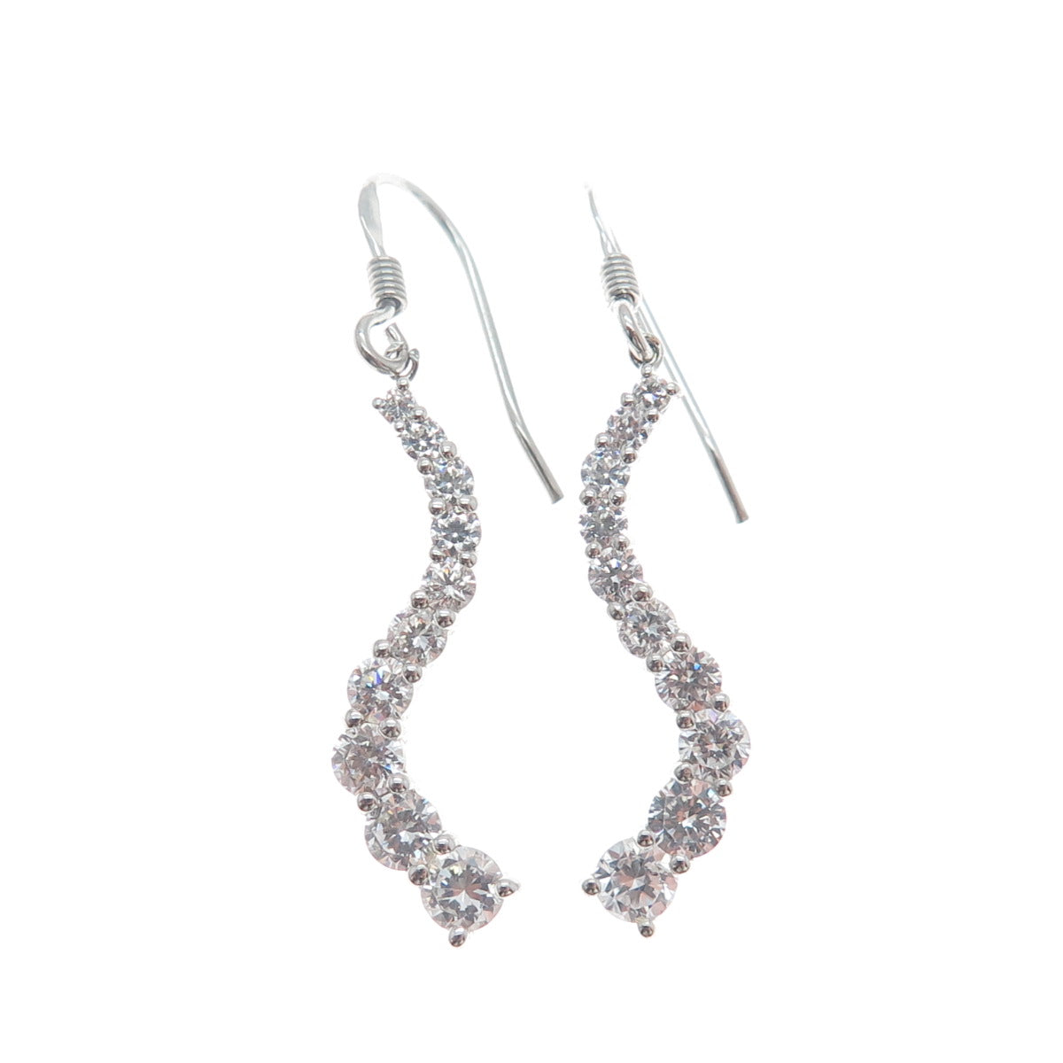 925 Sterling Silver Round-Cut Shaped C Z Journey Dangling Earrings