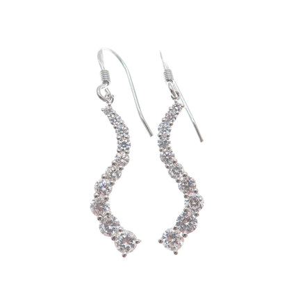 925 Sterling Silver Round-Cut Shaped C Z Journey Dangling Earrings