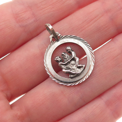 925 Sterling Silver Vintage Gemini Zodiac Sign Oxidized Mini Charm Pendant