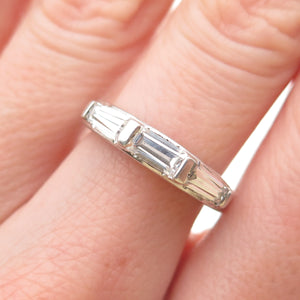925 Sterling Silver Tapered Baguette & Emerald-Cut C Z Band Ring Size 6.25