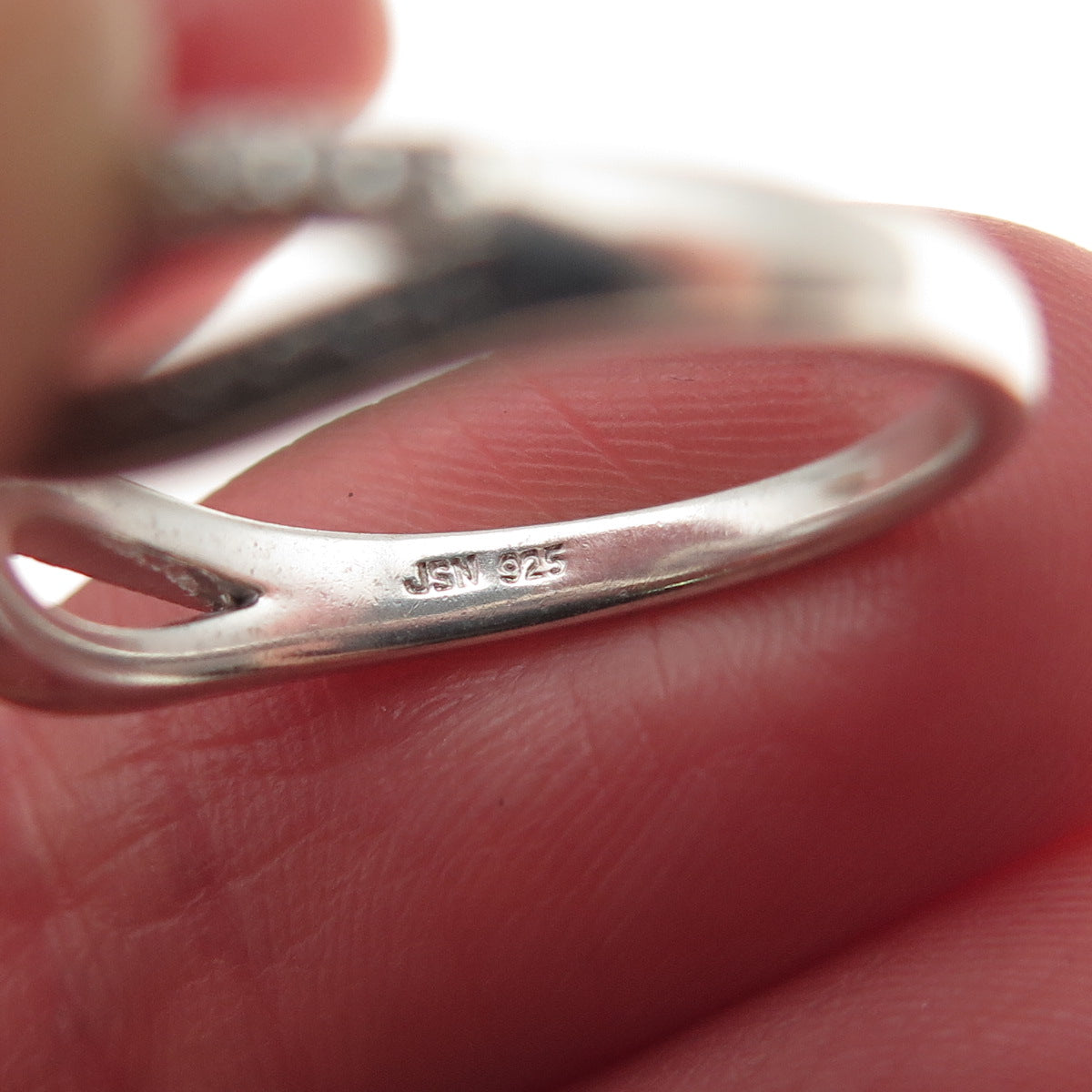 925 Sterling Silver Round-Cut C Z Wavy Engagement Ring Size 6.5