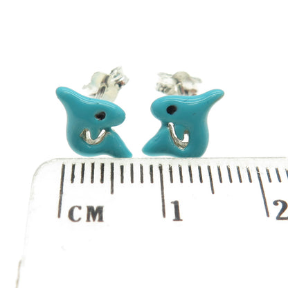 925 Sterling Silver Turquoise-Color Enamel Shark Stud Earrings