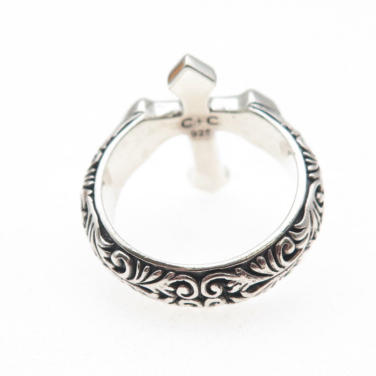 Clocks & Colours 925 Sterling Silver Vintage Cross Oxidized Ring Size 11.25