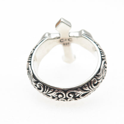 Clocks & Colours 925 Sterling Silver Vintage Cross Oxidized Ring Size 11.25