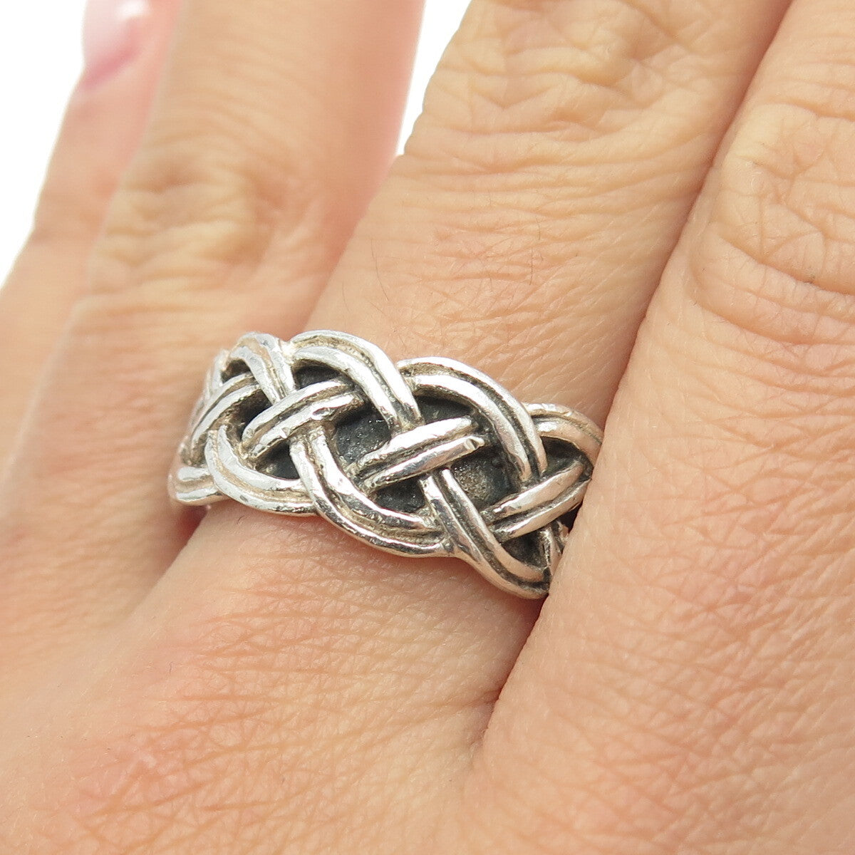 925 Sterling Silver Vintage Woven Band Ring Size 10.5