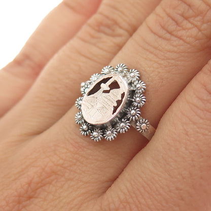 925 Sterling Silver 2-Tone Vintage Old Town Cannetille Ring Size 7.75